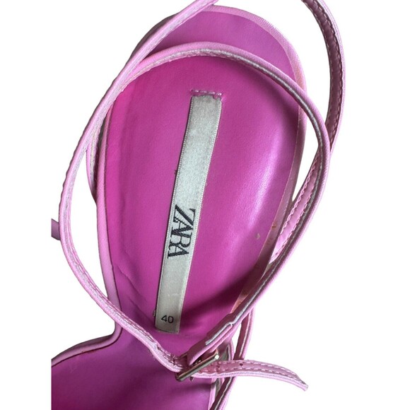 Zara Womens Square Toe Strappy Heels Barbie Pink Size 9 - Picture 6 of 8